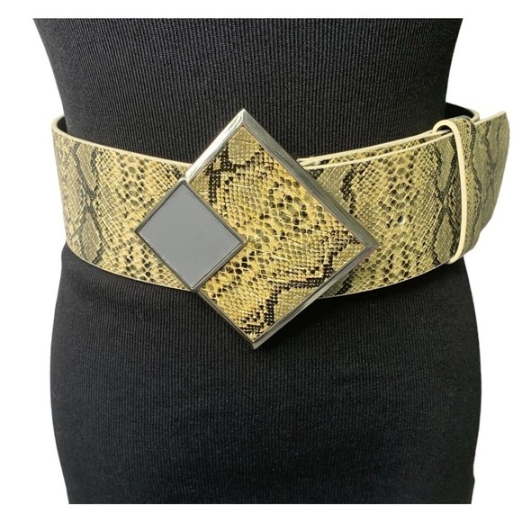 Geometric Buckle Vegan Snakeskin Y2K Fashion Waist Belt Womens Size 4 - Picture 2 of 16